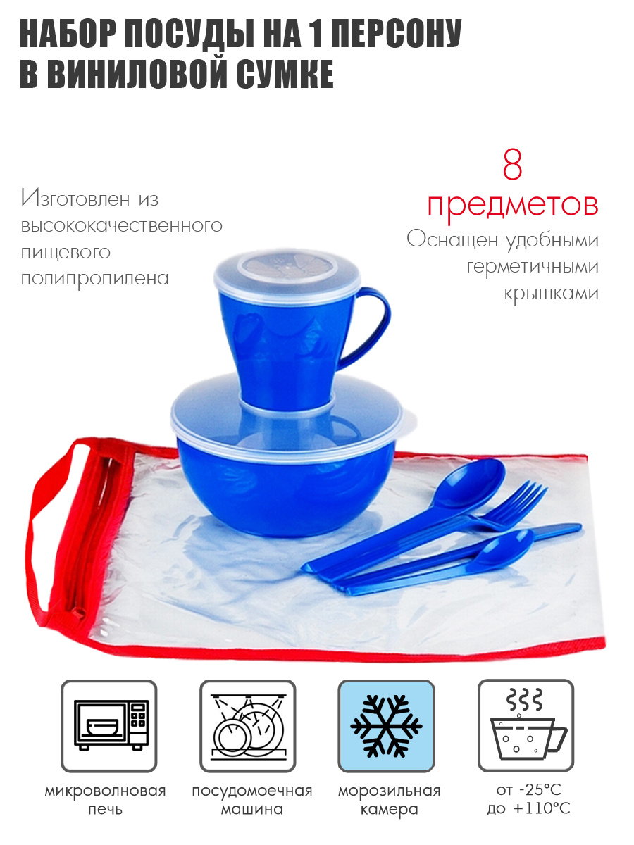Набор посуды Solaris на 1 персону «Походный» синий - фото 1