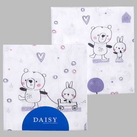 Пеленка Daisy бязь 2шт 75х120см мишка с шариком