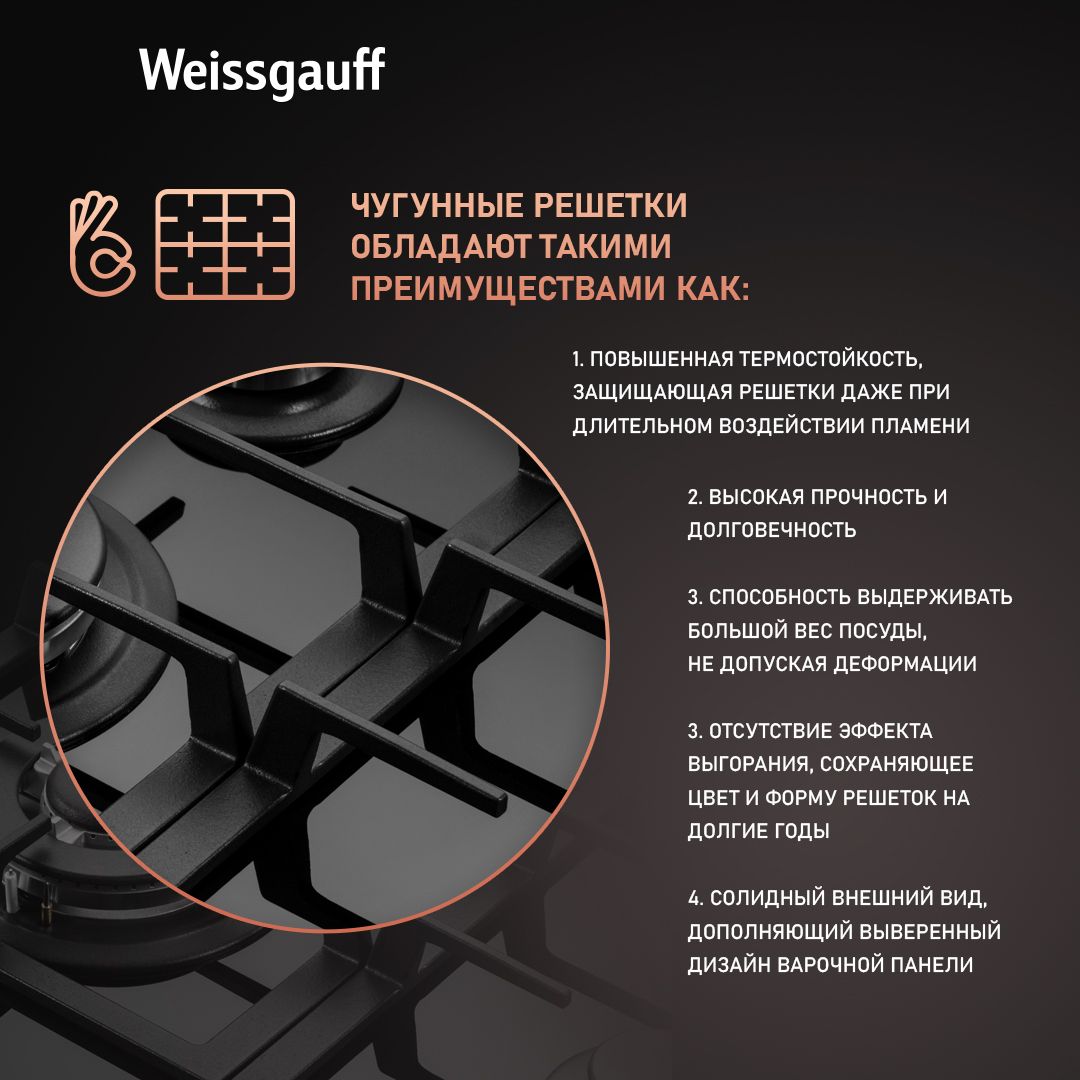 Варочная панель WEISSGAUFF Газовая панель HGG 649 BGRG - фото 6