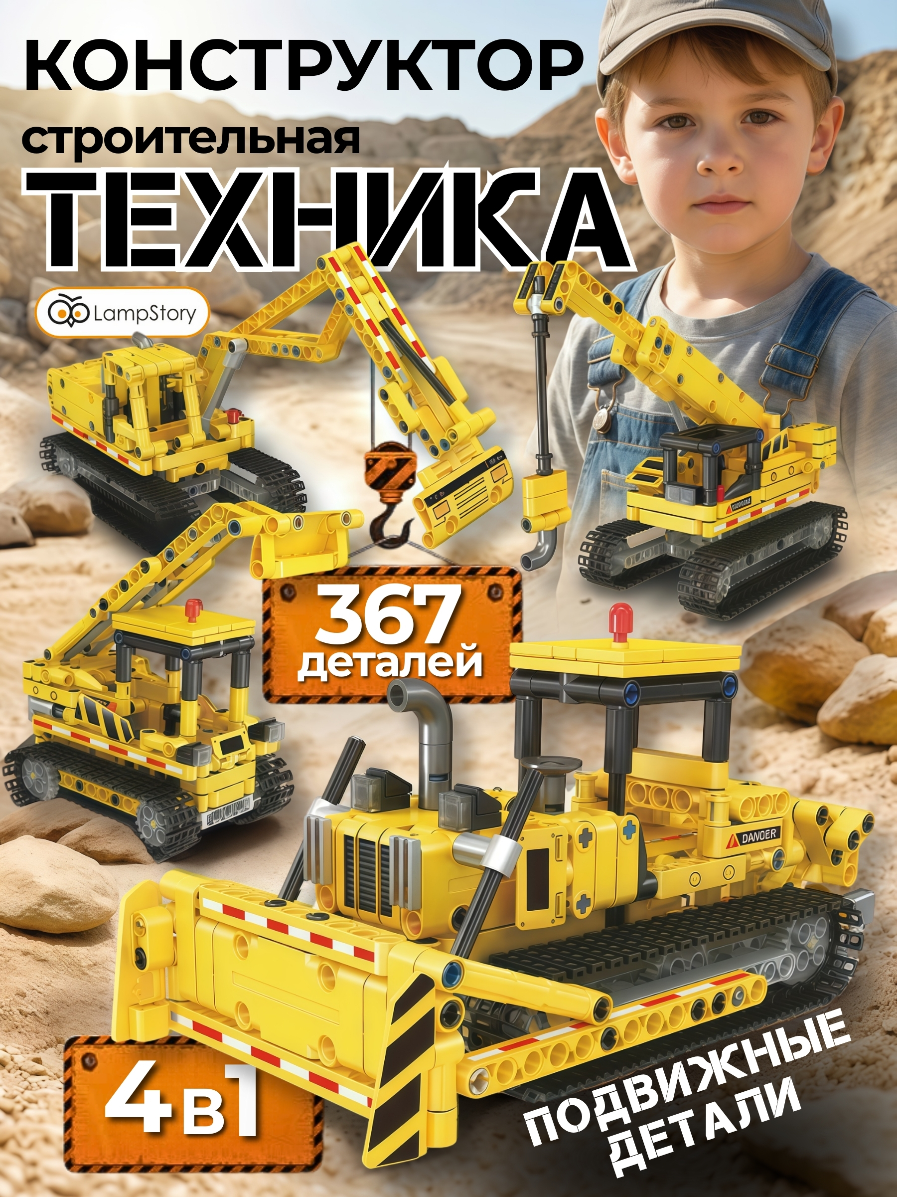 Конструктор LampStory Строительная техника 367 дет. - фото 1