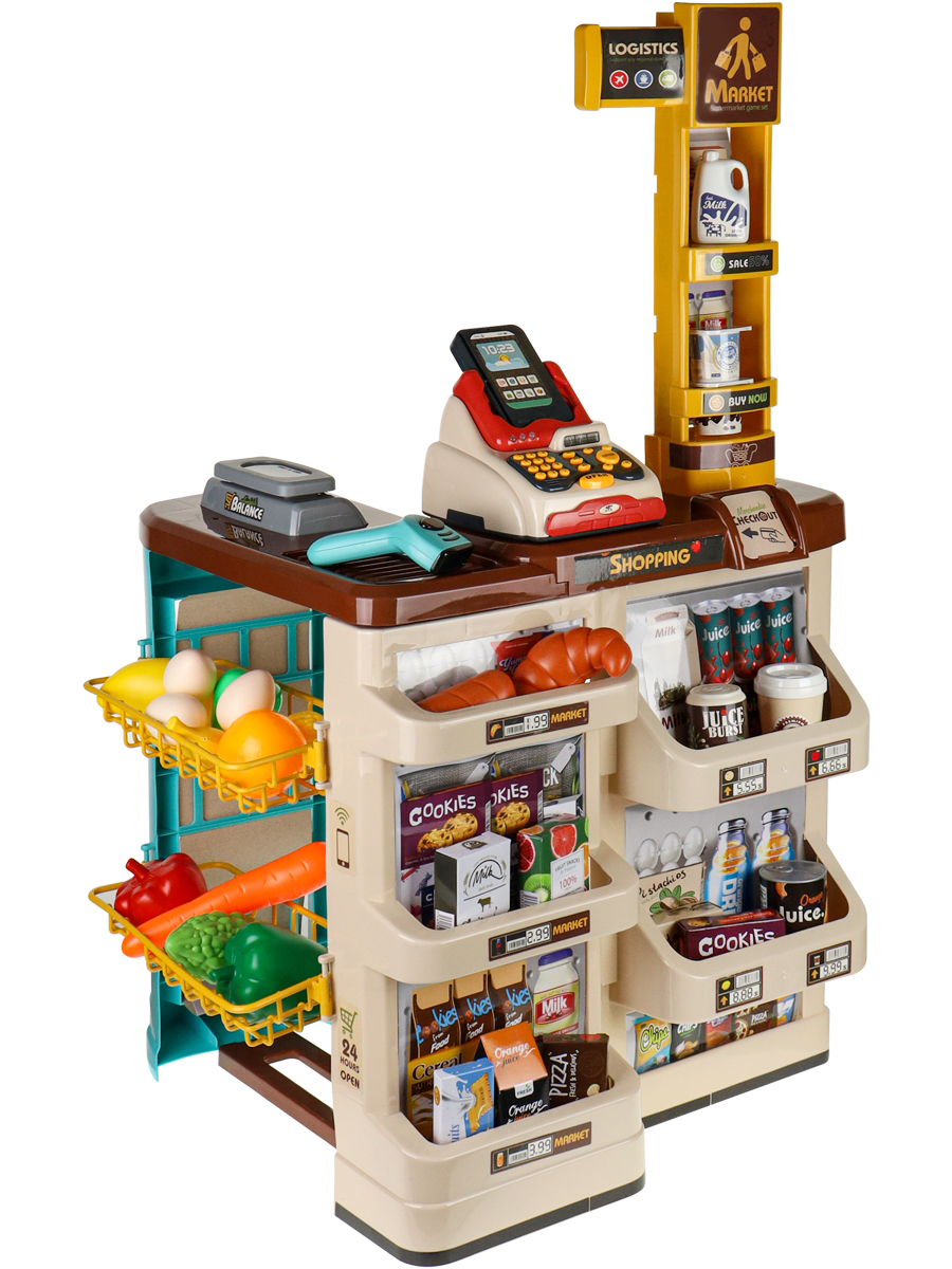Игровой набор Рыжий кот касса, прилавок, продукты, тележки и корзинки - фото 2