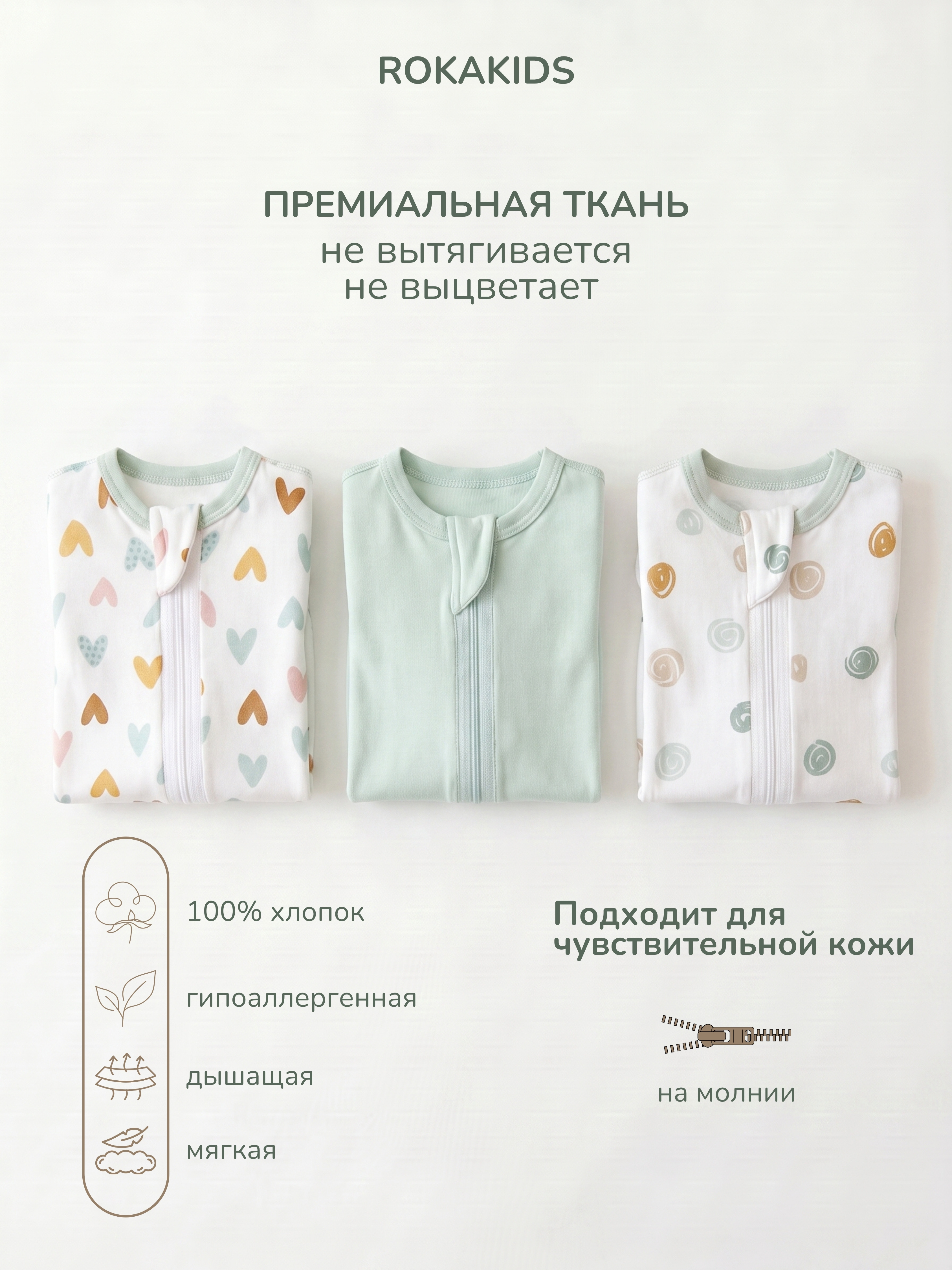 Комбинезон 3 шт ROKAKIDS 3_КБз40ИнП_Сердечки_Горох_Нефрит - фото 3