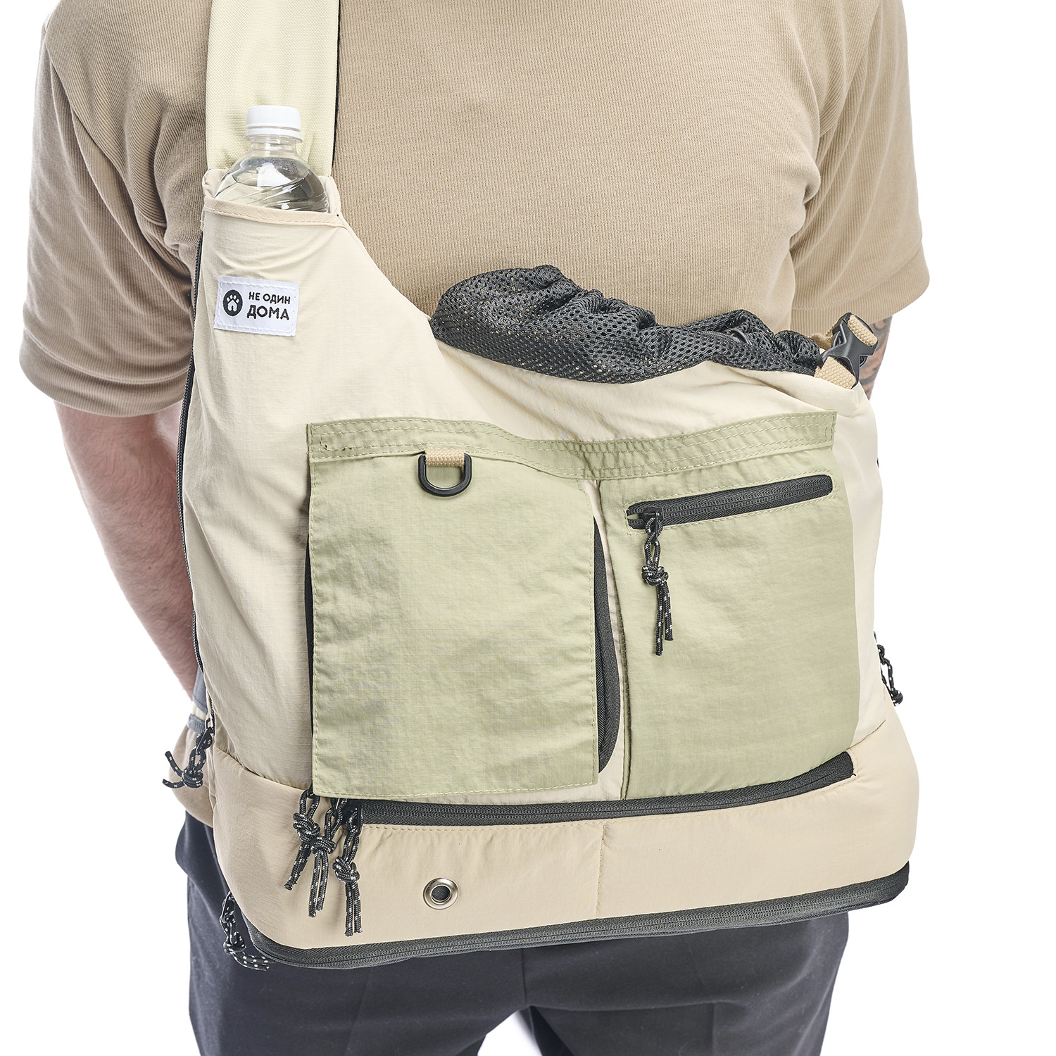 Переноска-слинг для животных Не один дома Street 40*20*35см бежево-зеленый - фото 11