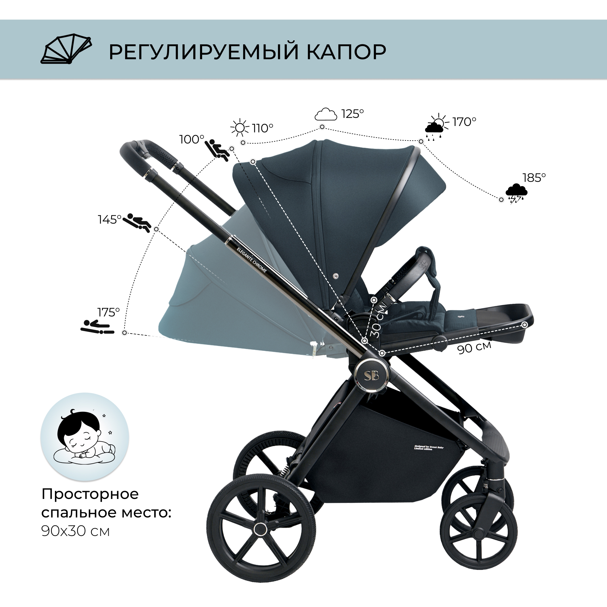 Коляска 3в1 Sweet Baby Elegante Chrome Blue - фото 8