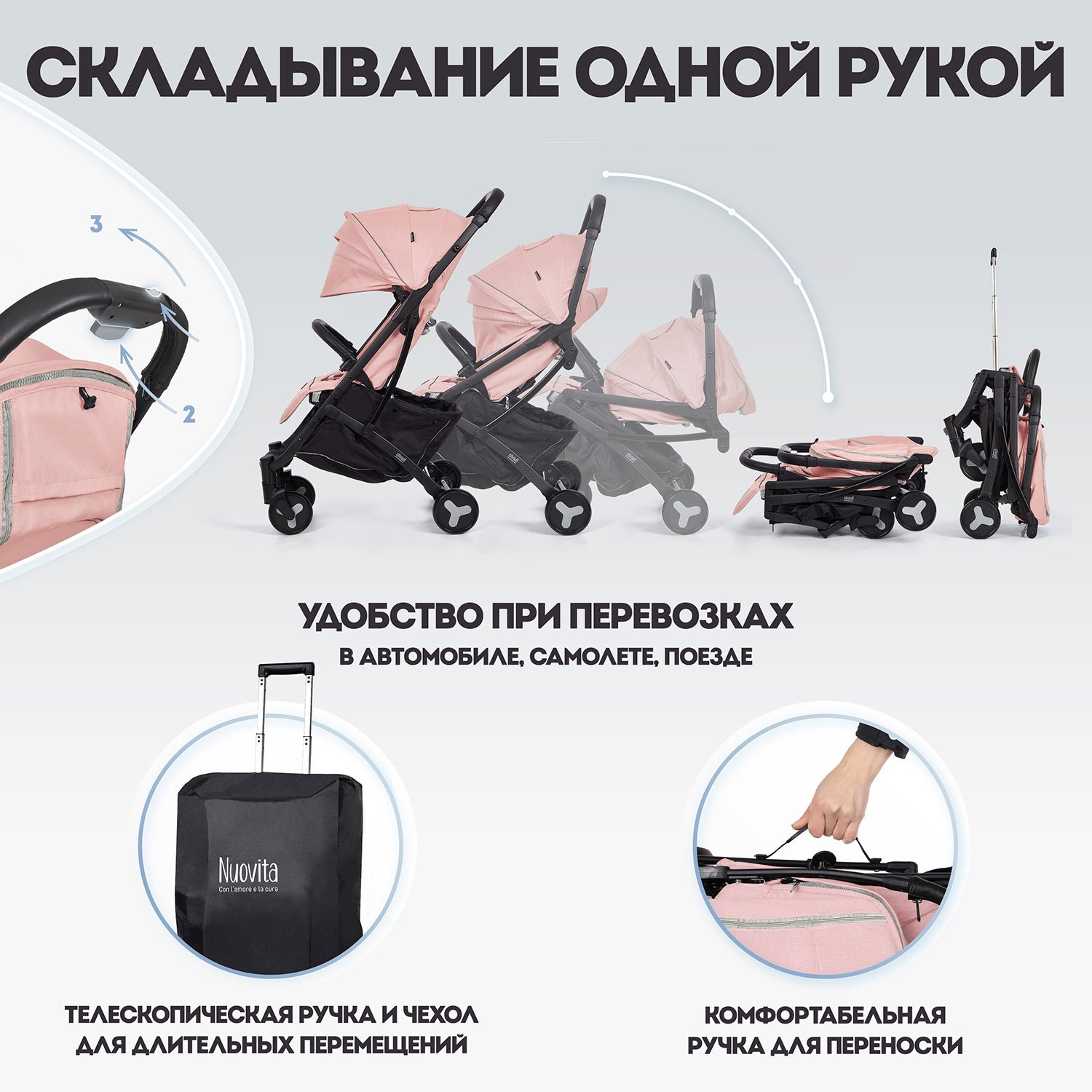 Коляска прогулочная Nuovita Fiato розовый - фото 8