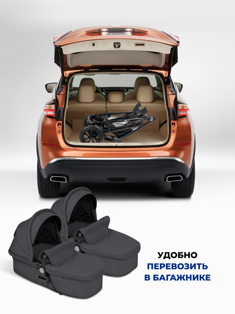 Коляска трансформер для двойни Farfello Silva Duo черный - фото 14