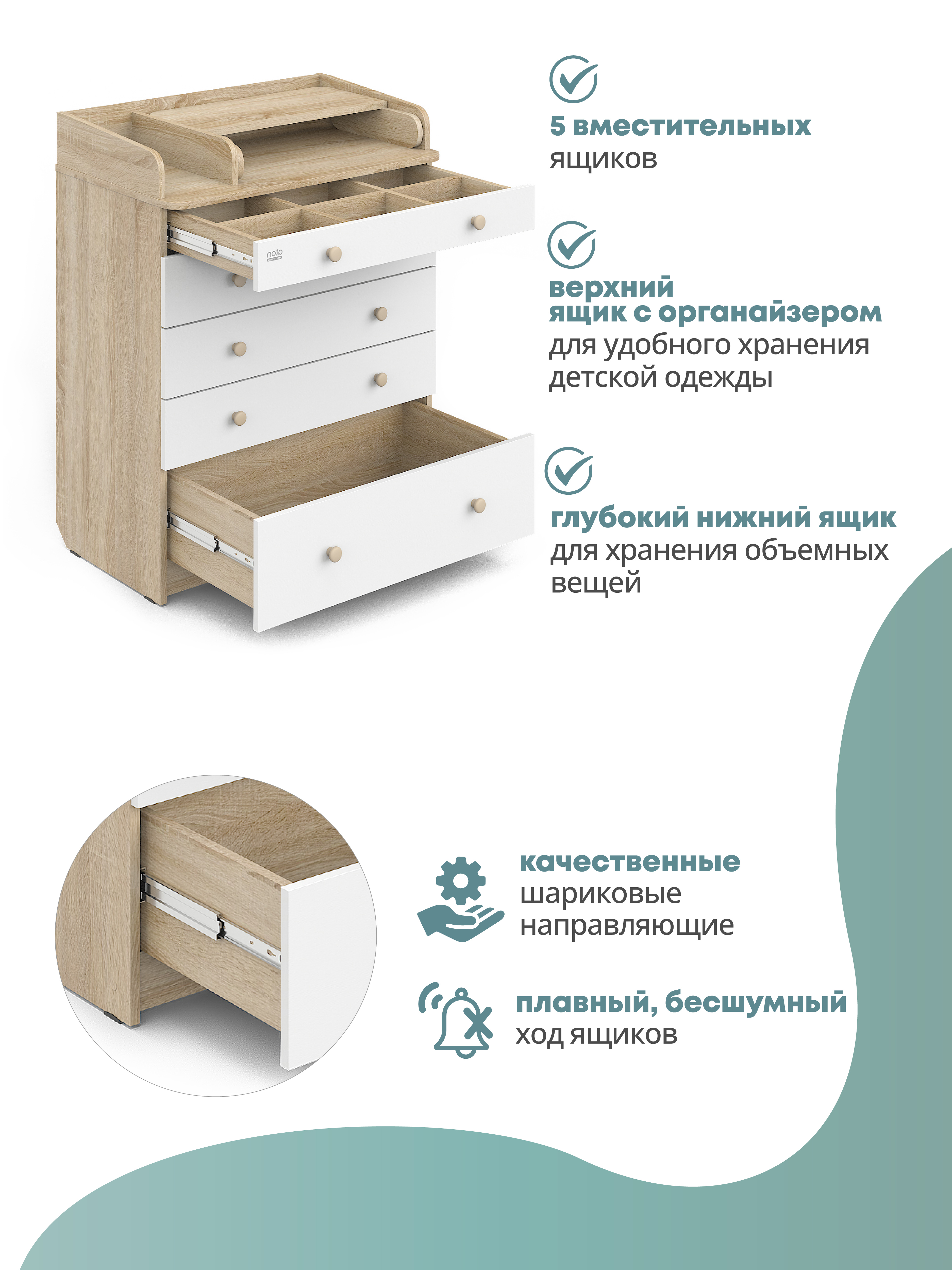 Комод пеленальный Атон Leo 805 (дуб сонома, белый) - фото 4
