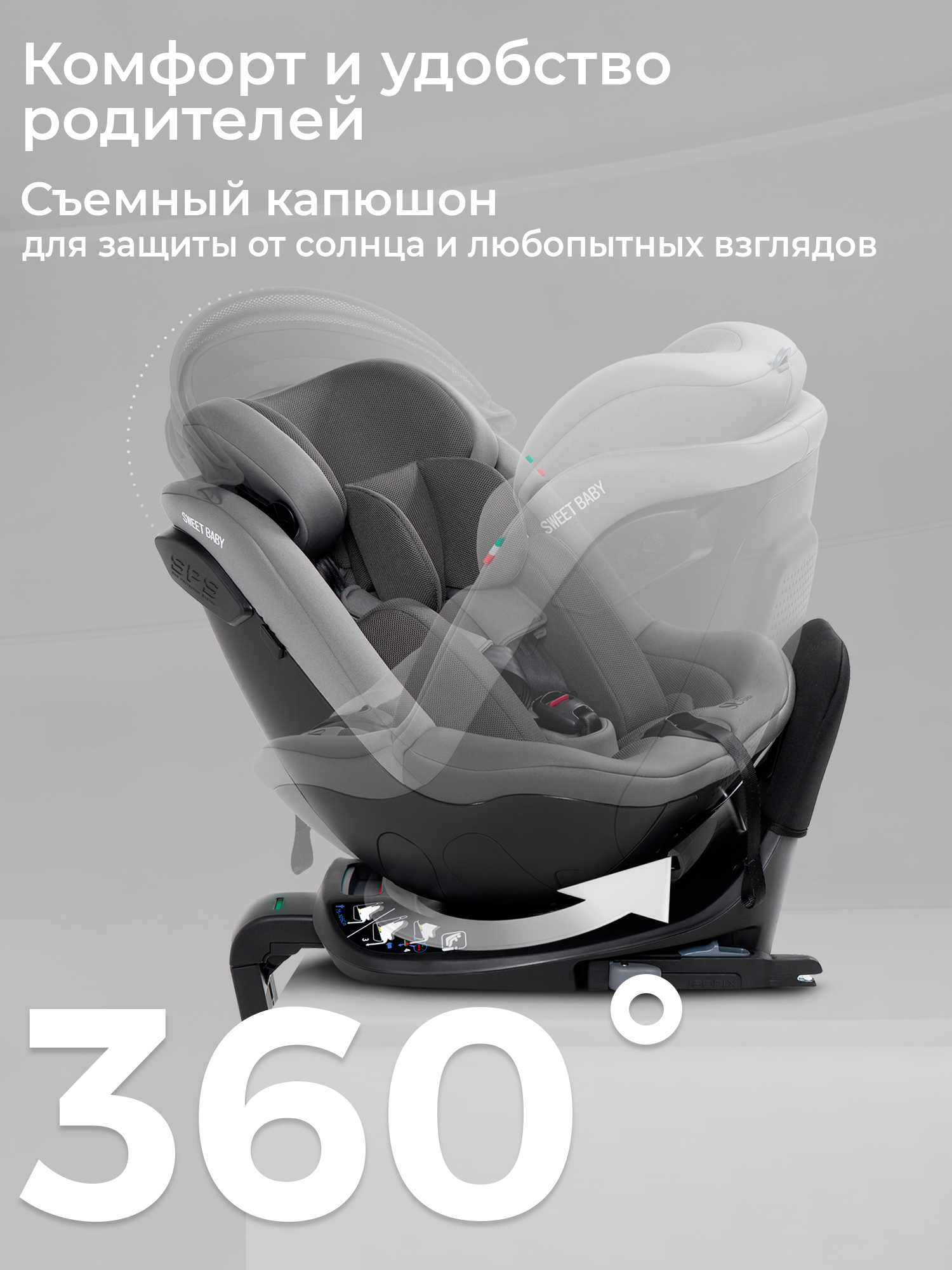 Автокресло Sweet Baby Odyssey B3 i-Size Dark Grey Isofix 0+/1 (0-18 кг) серый - фото 3