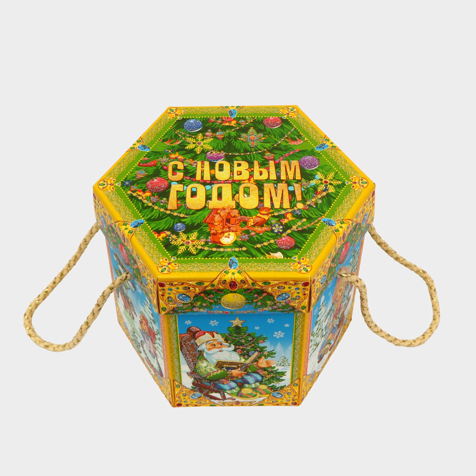Подарочная коробка новогодняя Sima-Land Новогодняя, шестигранник малый "Время сказок" с веревочными ручками - фото 4