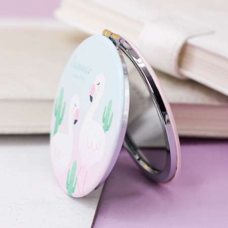Зеркало карманное iLikeGift Flamingo summer two blue с увеличением