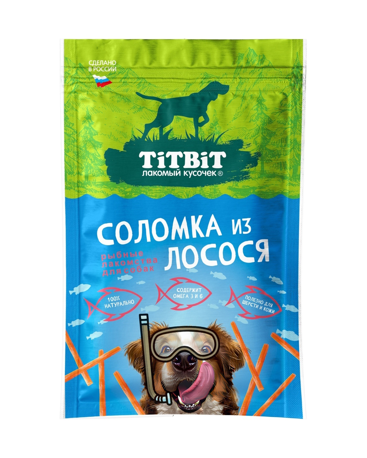 Изображение товара Лакомство для собак TITBIT Соломка из лосося 80г Изображение товара Лакомство для собак TITBIT Соломка из лосося 80г