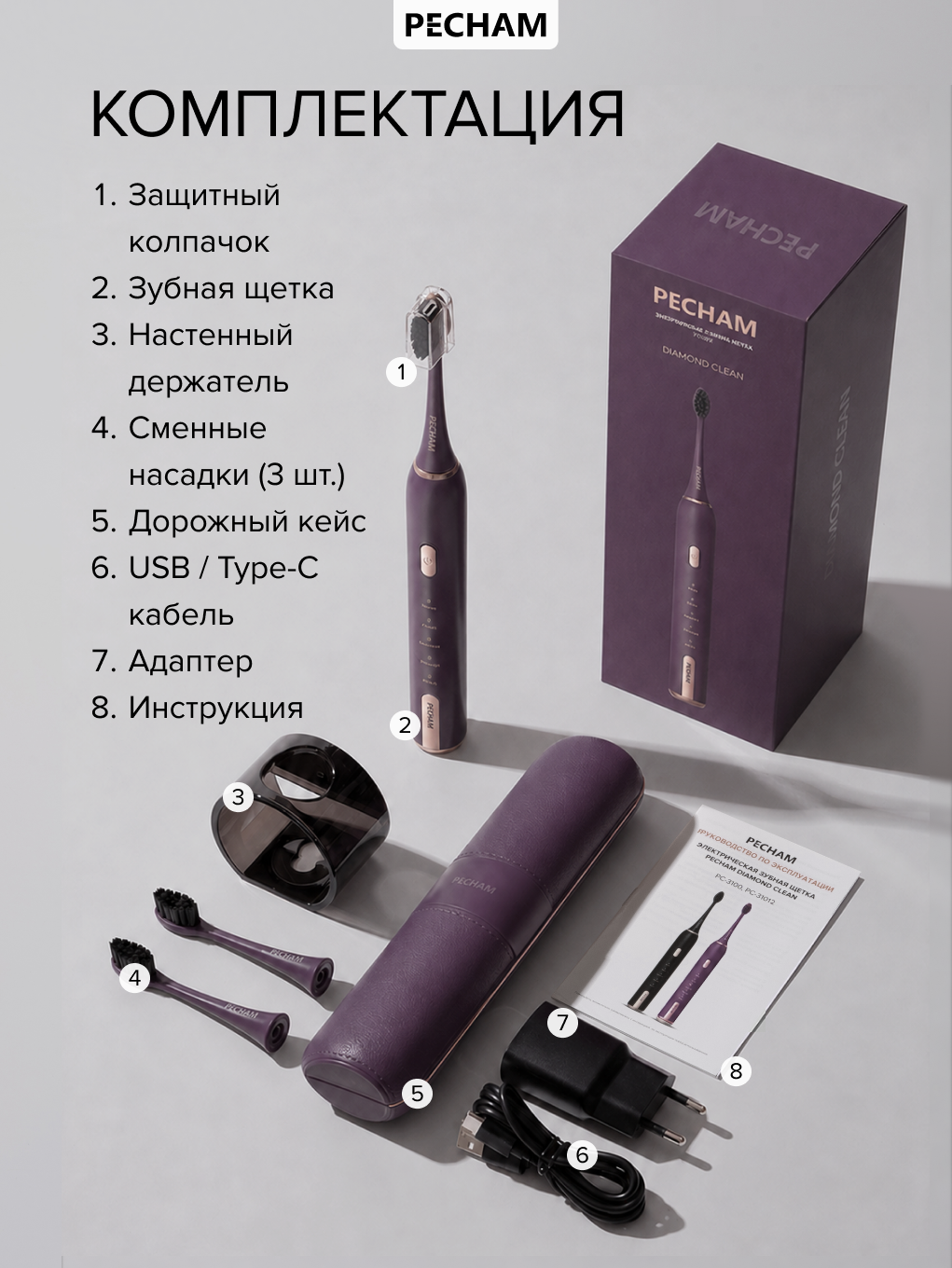 Зубная щетка электрическая PECHAM 1 шт. - фото 3