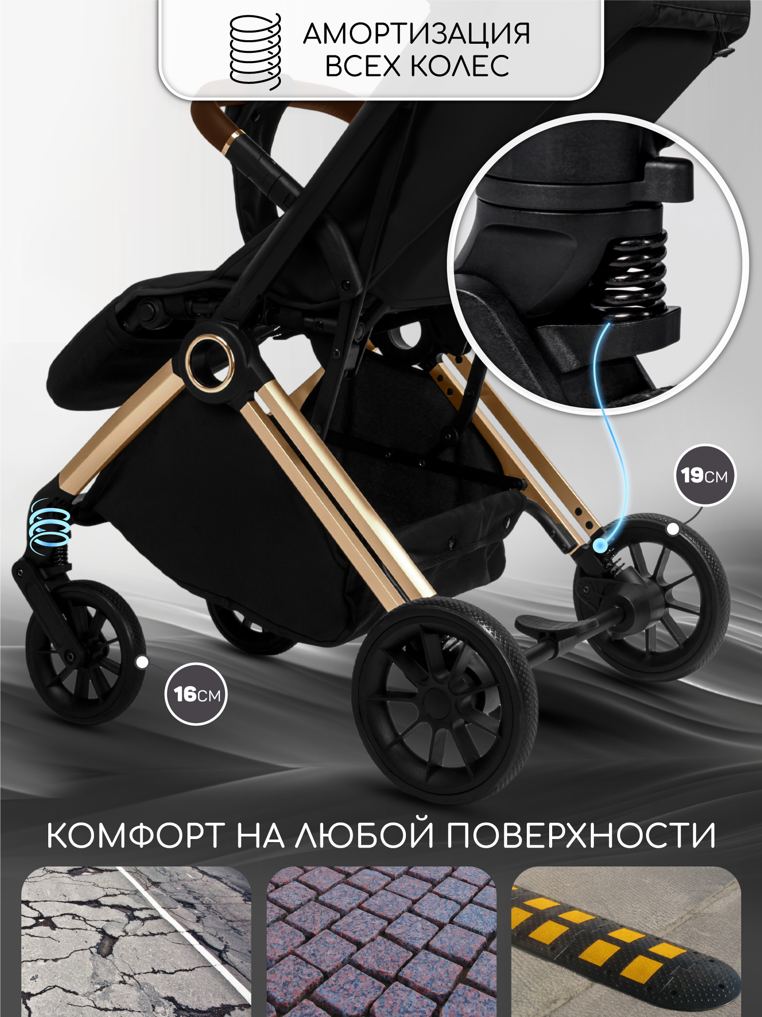 Коляска прогулочная Amarobaby Handy золотой - фото 9