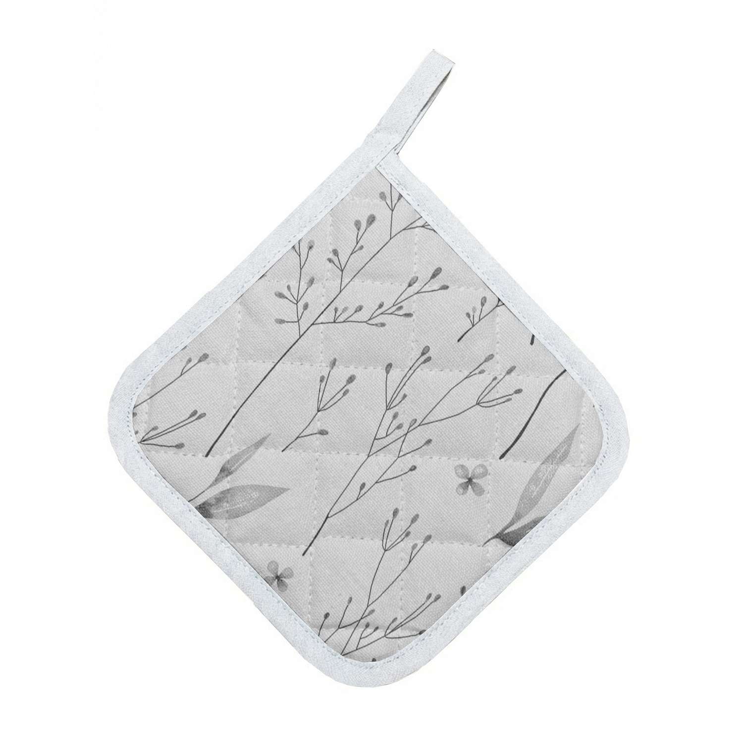 Прихватка стеганая Русский дом Гербарий серый 18*18см - фото 1