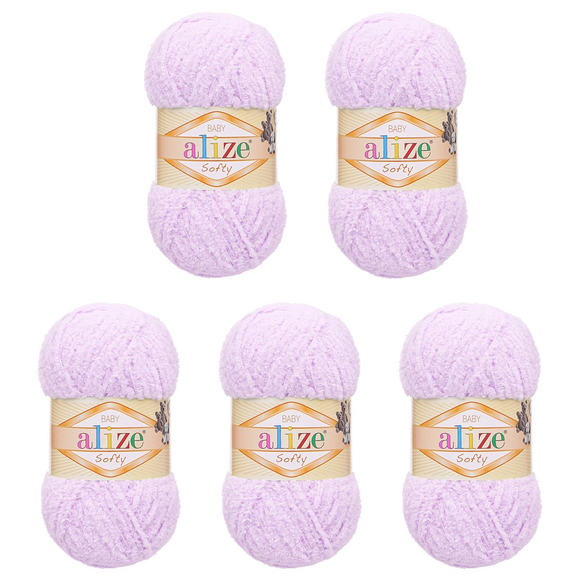 Пряжа для вязания Alize softy 50 гр 115 м микрополиэстер мягкая фантазийная 146 нежная сирень 5 мотков - фото 6