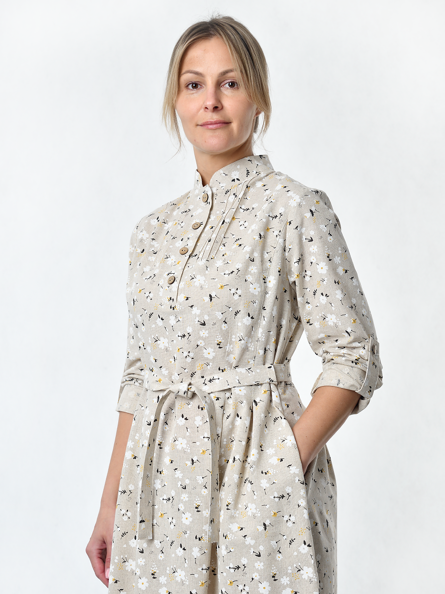 Платье Льняная Горница пл025-02/светло-серый-белый - фото 13