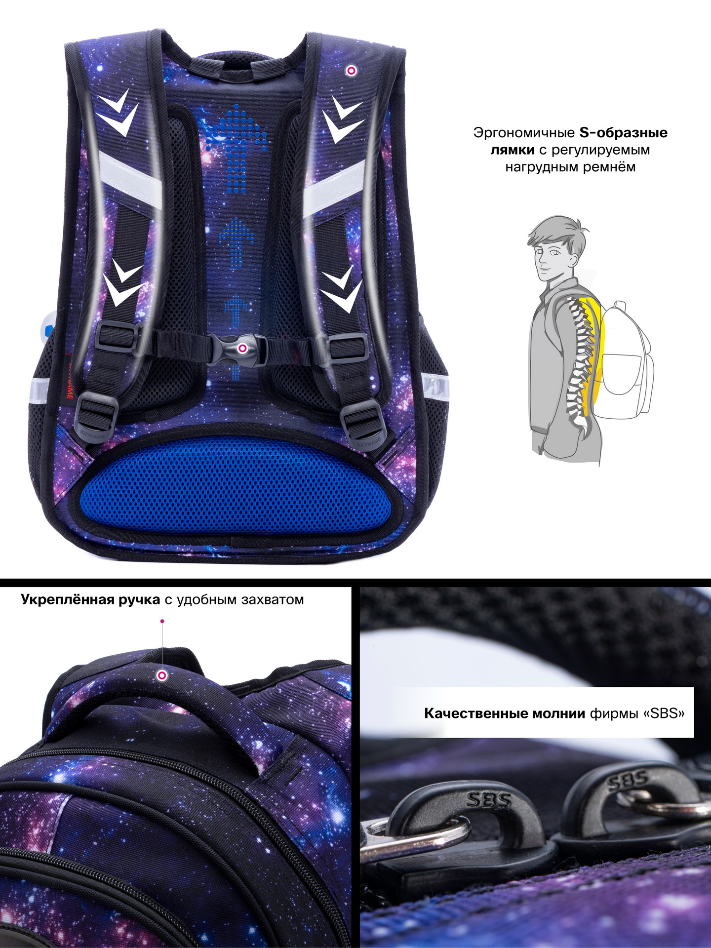 Рюкзак SkyName 17л анатомическая спинка+мячик - фото 8