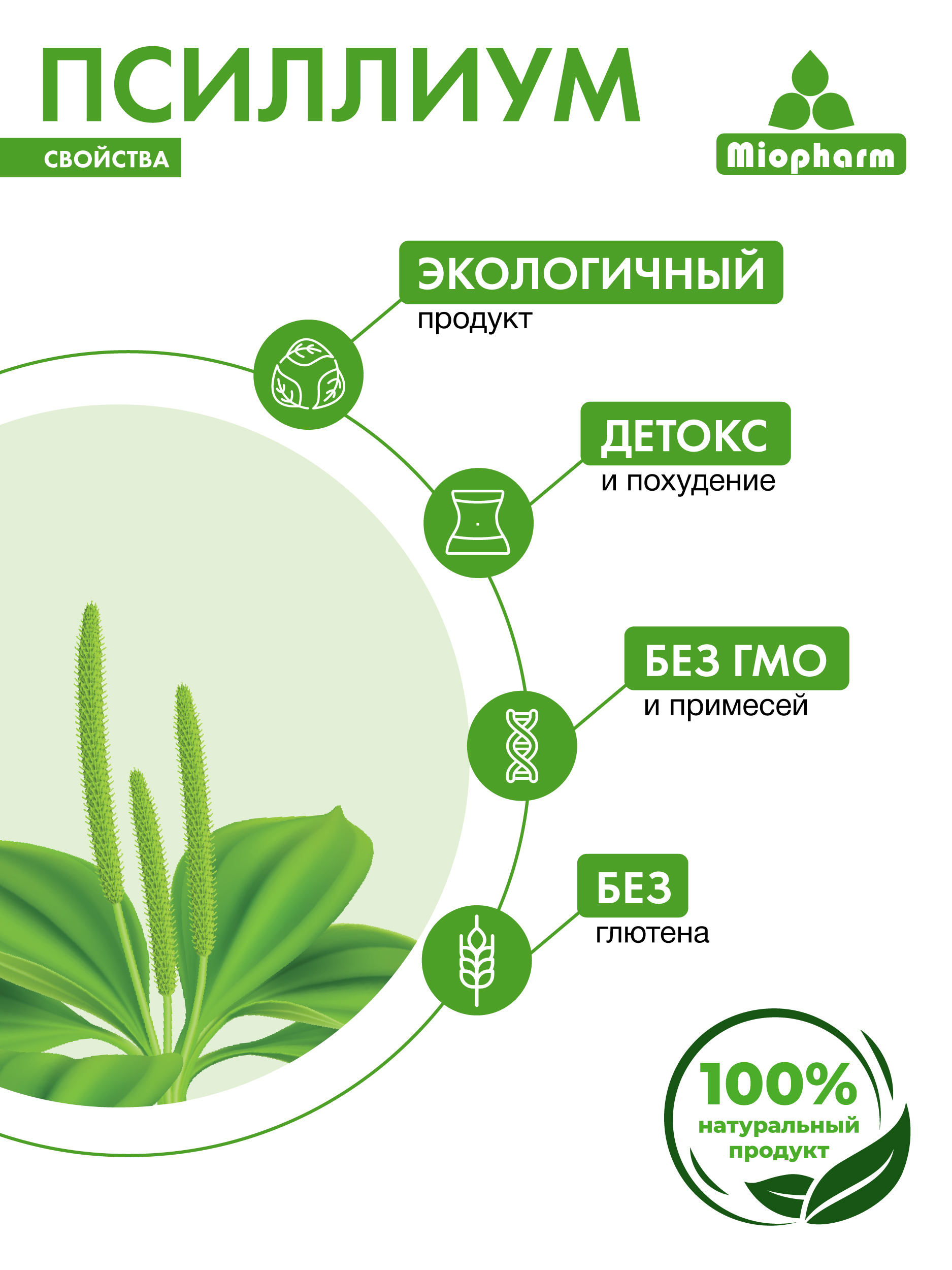 Псиллиум шелуха семян подорожника 450 г Миофарм для похудения - фото 3