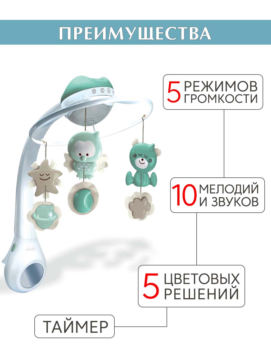 Мобиль INFANTINO 3 в 1 Музыкальный серо-зеленый - фото 3