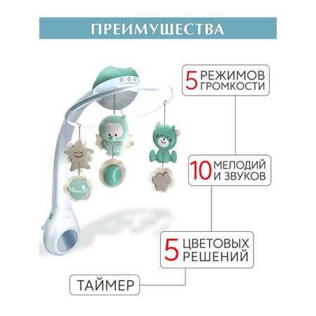 Мобиль INFANTINO 3 в 1 Музыкальный серо-зеленый