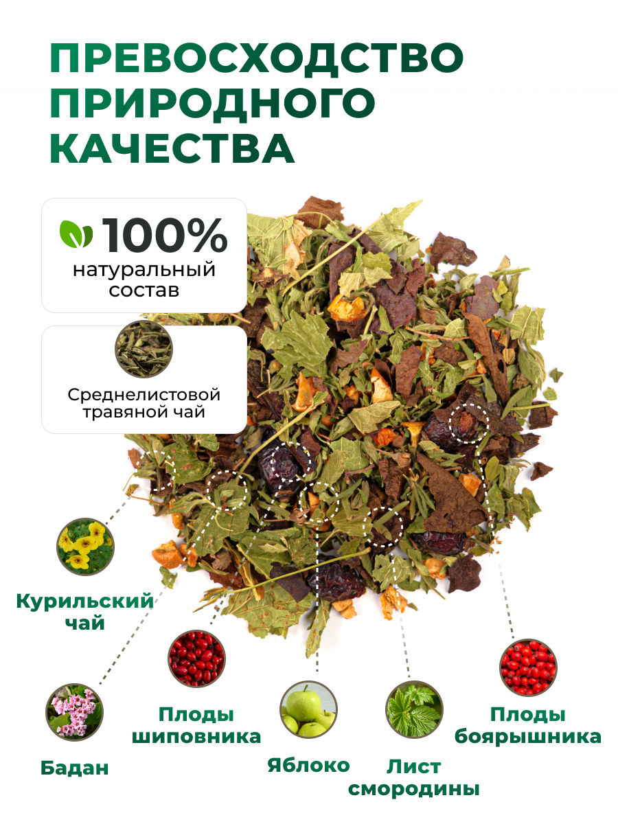 Напиток чайный Предгорья Белухи Травяной чай в пакетиках с яблоком шиповником баданом листом смородины 27 гр - фото 4