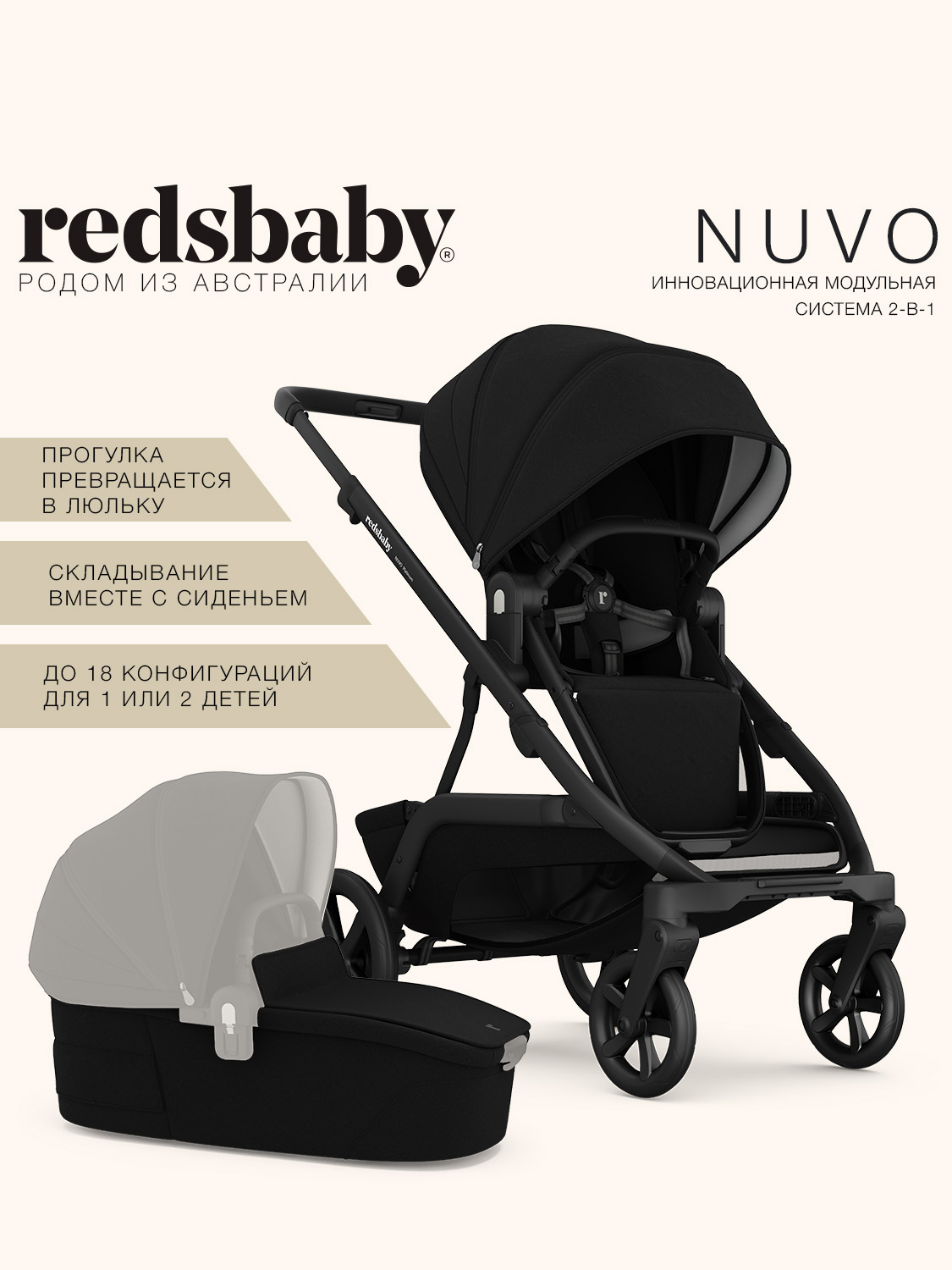 Коляска 2в1 Redsbaby NUVO серый - фото 1