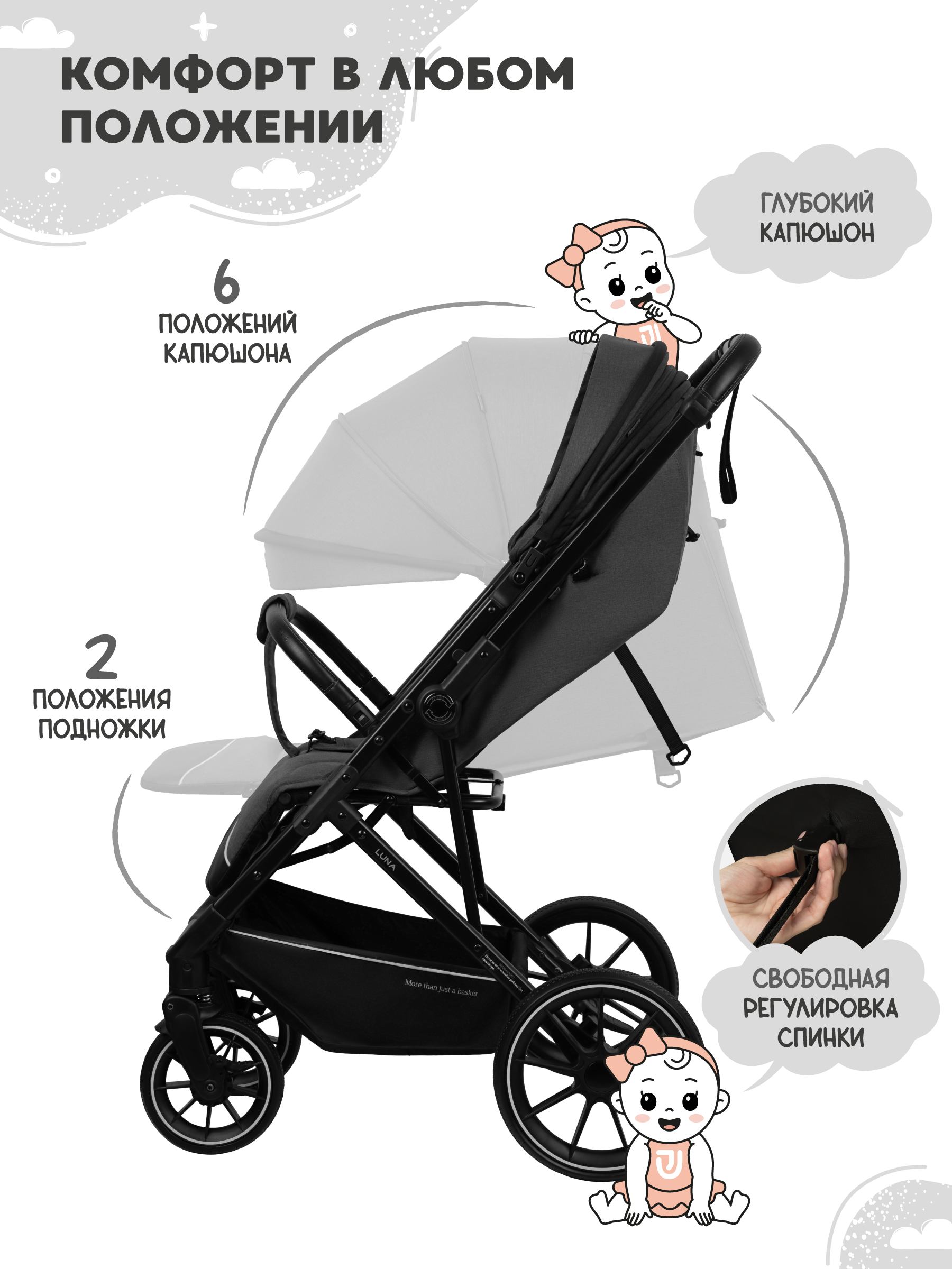 Коляска прогулочная JOVOLA LUNA темно-серый - фото 5