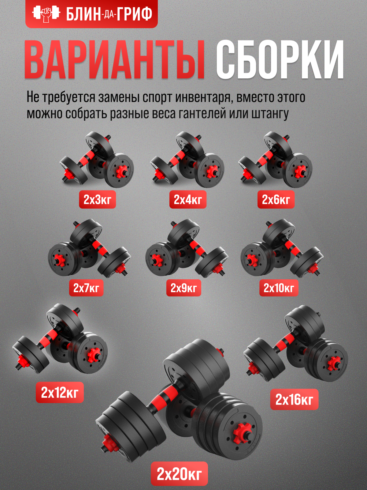 Набор блинов с грифом БлинДаГриф Гантель 20кг 2шт - фото 3