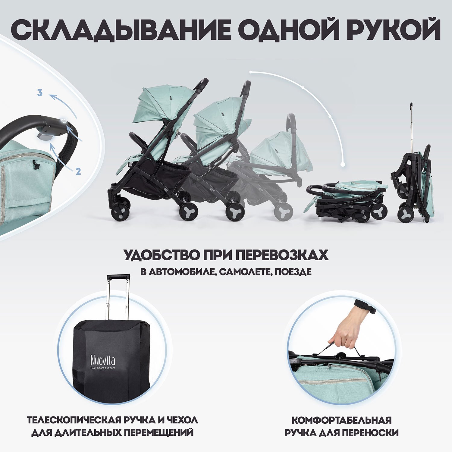 Коляска прогулочная Nuovita Fiato бирюзовый - фото 8