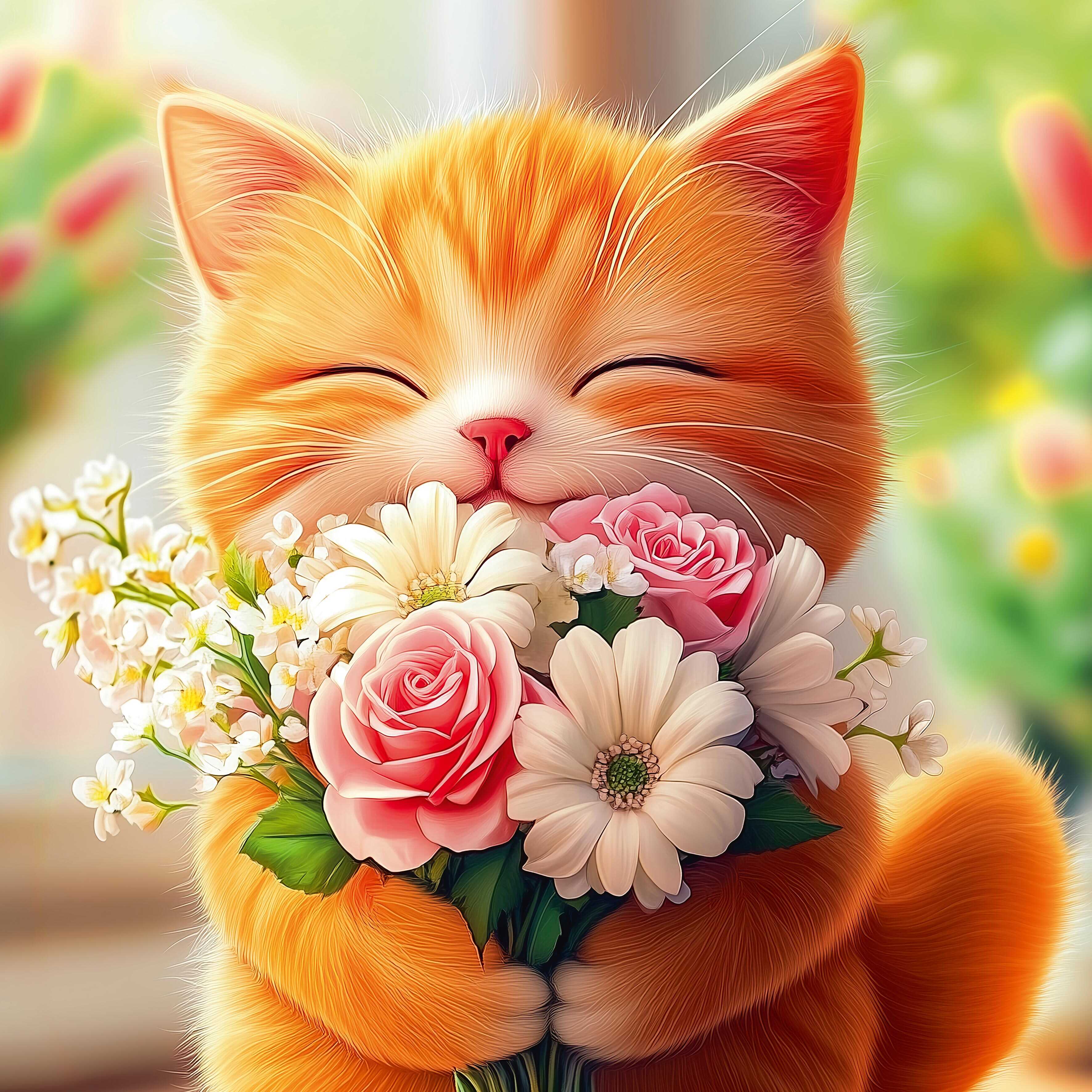 Алмазная мозаика Феникс + Кот с букетом - фото 2