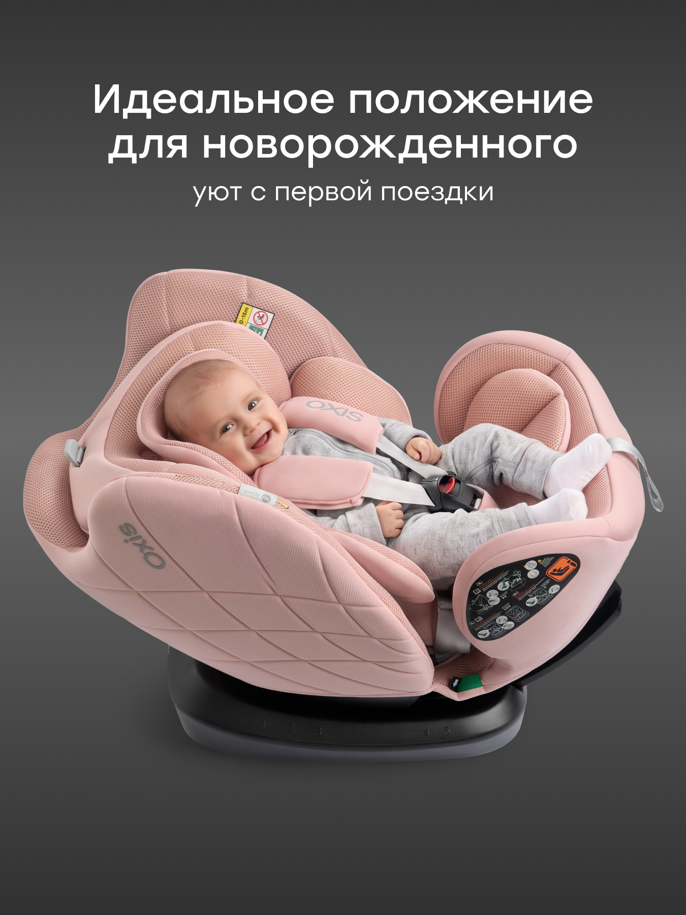 Автокресло Happy Baby Oxis 0+/1/2/3 (0-36 кг) розовый - фото 2
