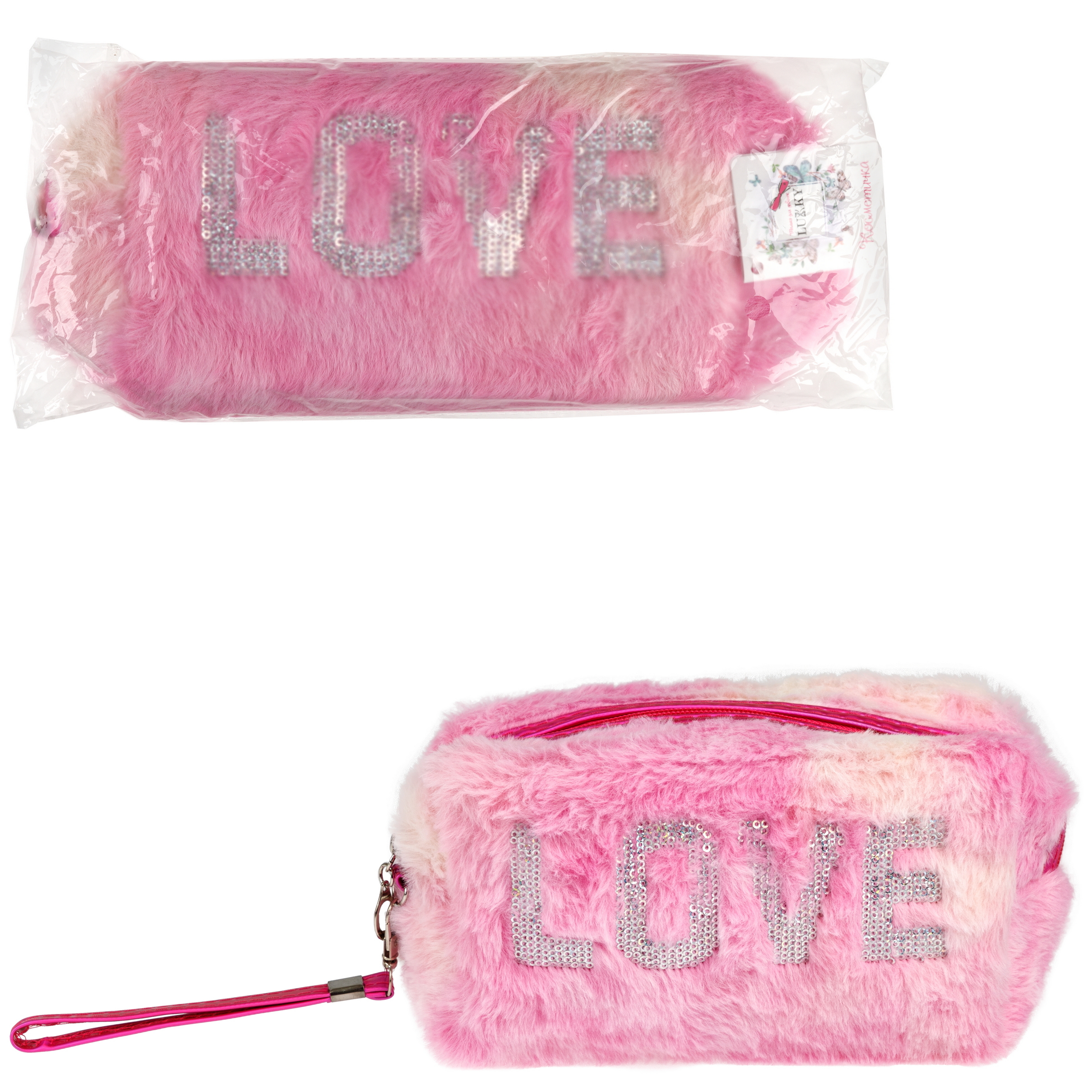 Косметичка LUKKY Love плюшевая 18х 10х 8 см - фото 2