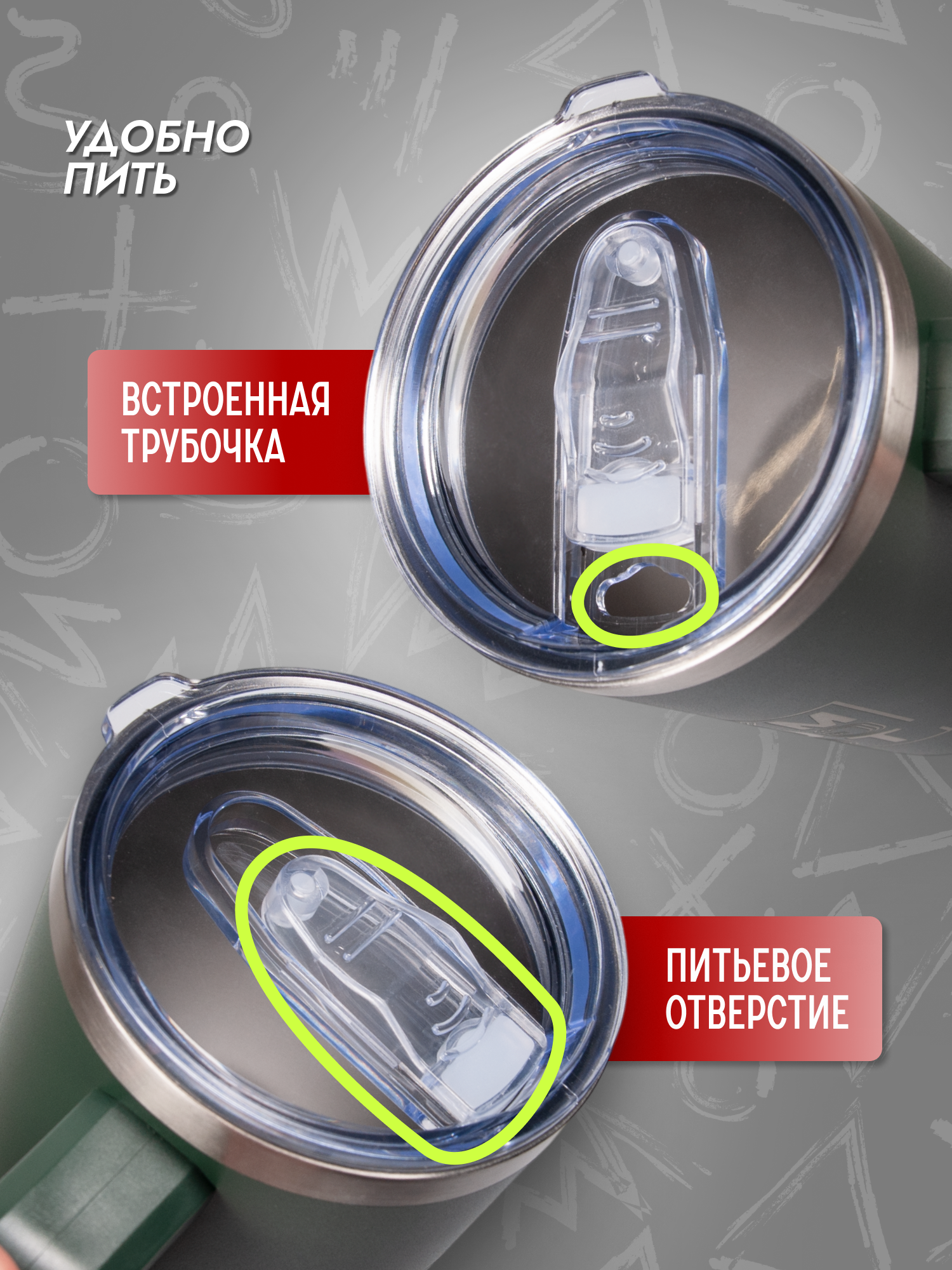 Термокружка MY GO TO Tumbler 1,18 л с ручкой, темно-зеленый - фото 8