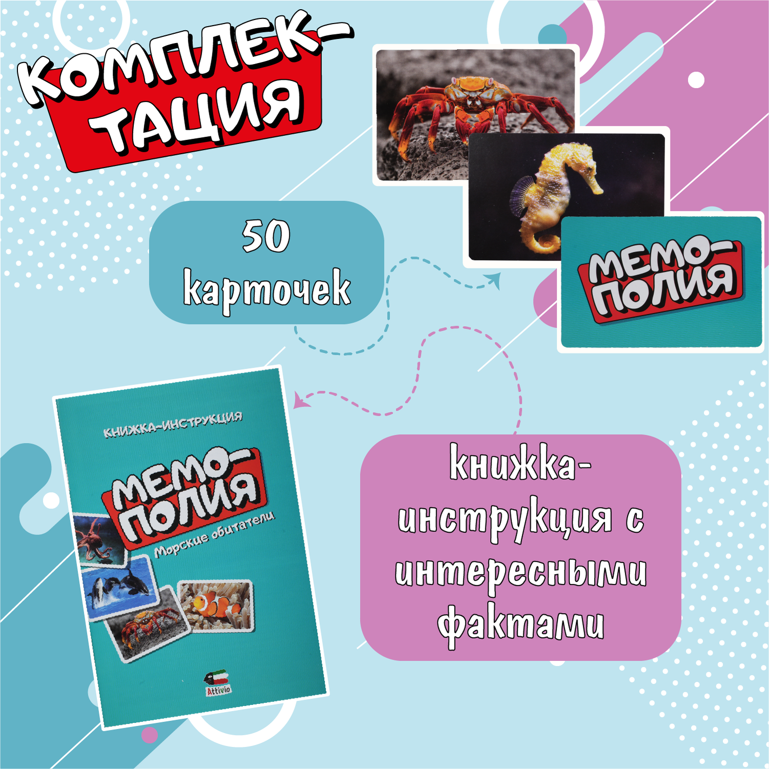 Настольная игра Attivio Мемополия Морские обитатели - фото 2