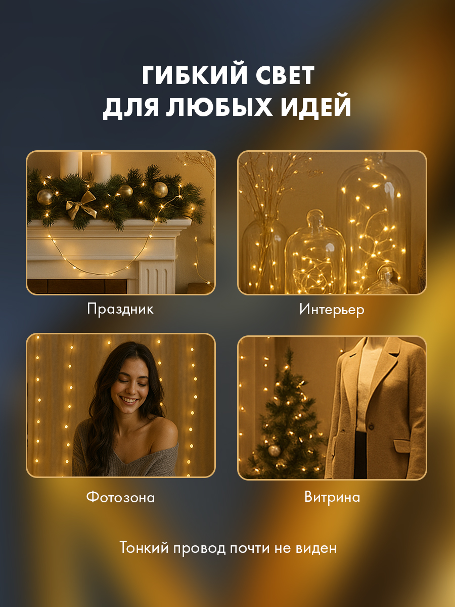 Светодиодная гирлянда NEON-NIGHT Роса 5 м тепло-белое свечение c USB 315-966 - фото 5