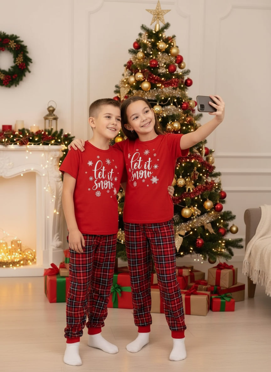 Пижама Утенок 827п-красный-клетка-снежок - фото 3