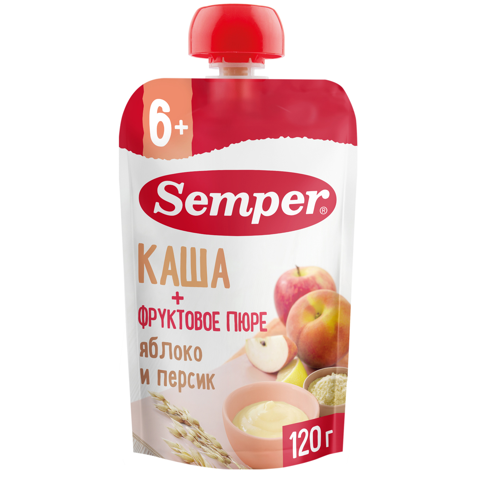 Пюре Semper Каша-яблоко-персик с 6 мес 120 г - фото 1