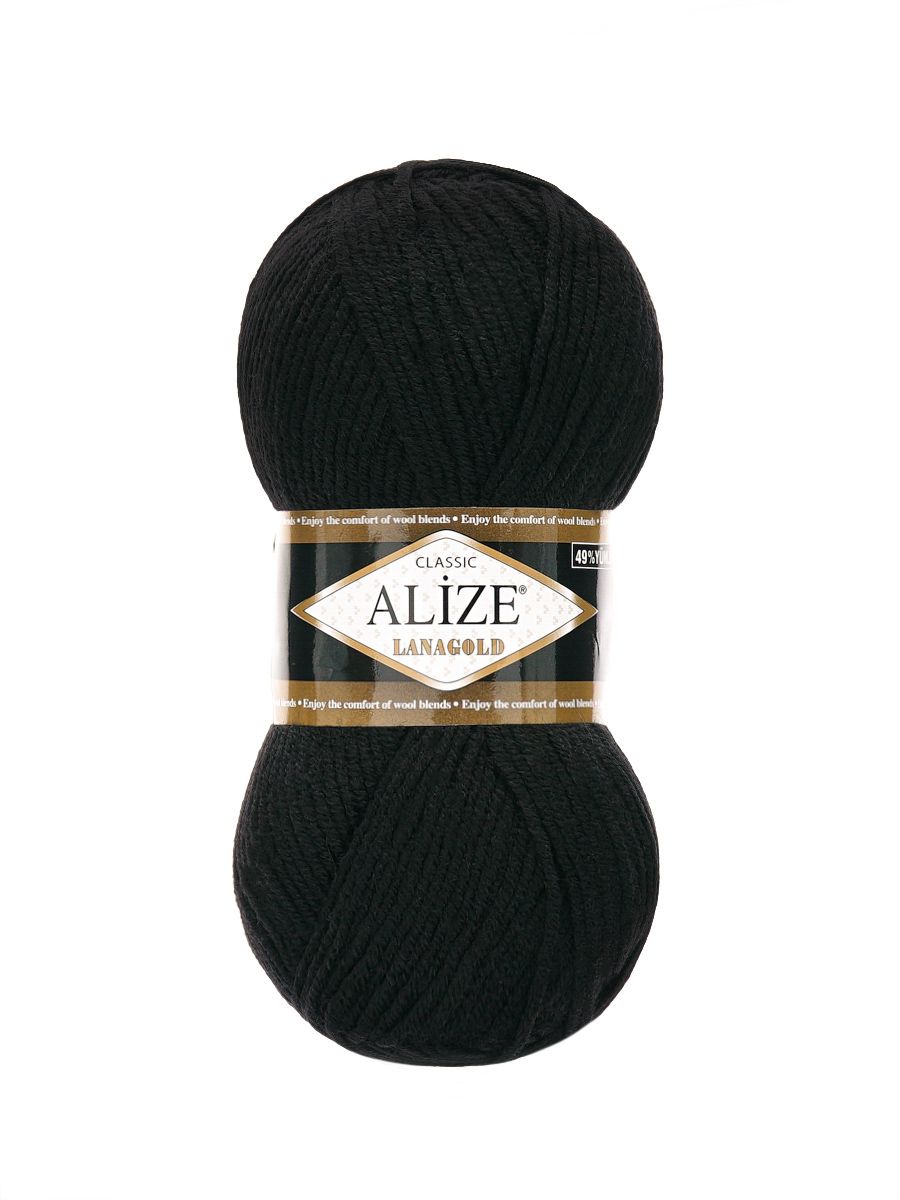 Пряжа Alize полушерстяная мягкая тонкая теплая Lanagold 100 гр 240 м 5 мотков 60 черный - фото 4