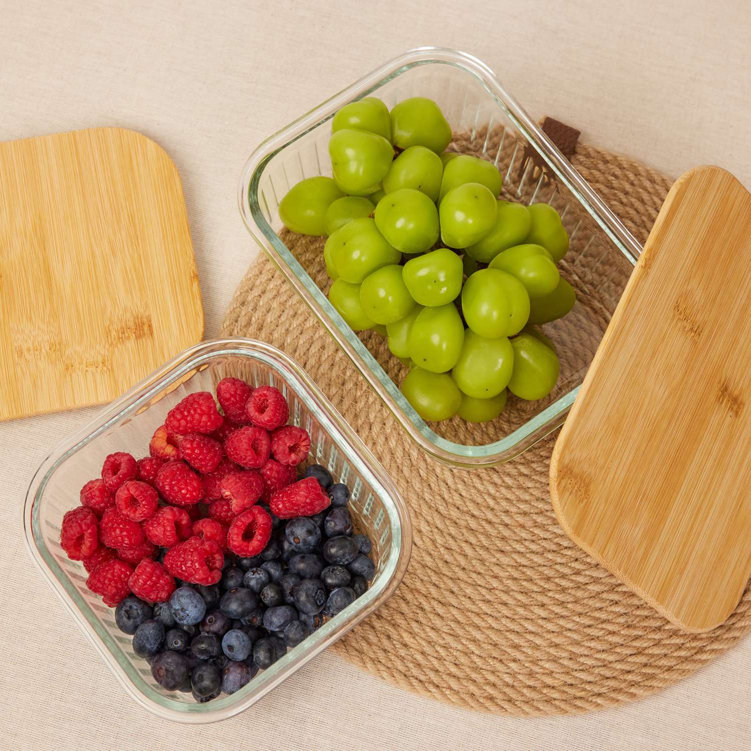 Контейнер ё стеклянный рифленый с крышкой 1040мл - фото 2