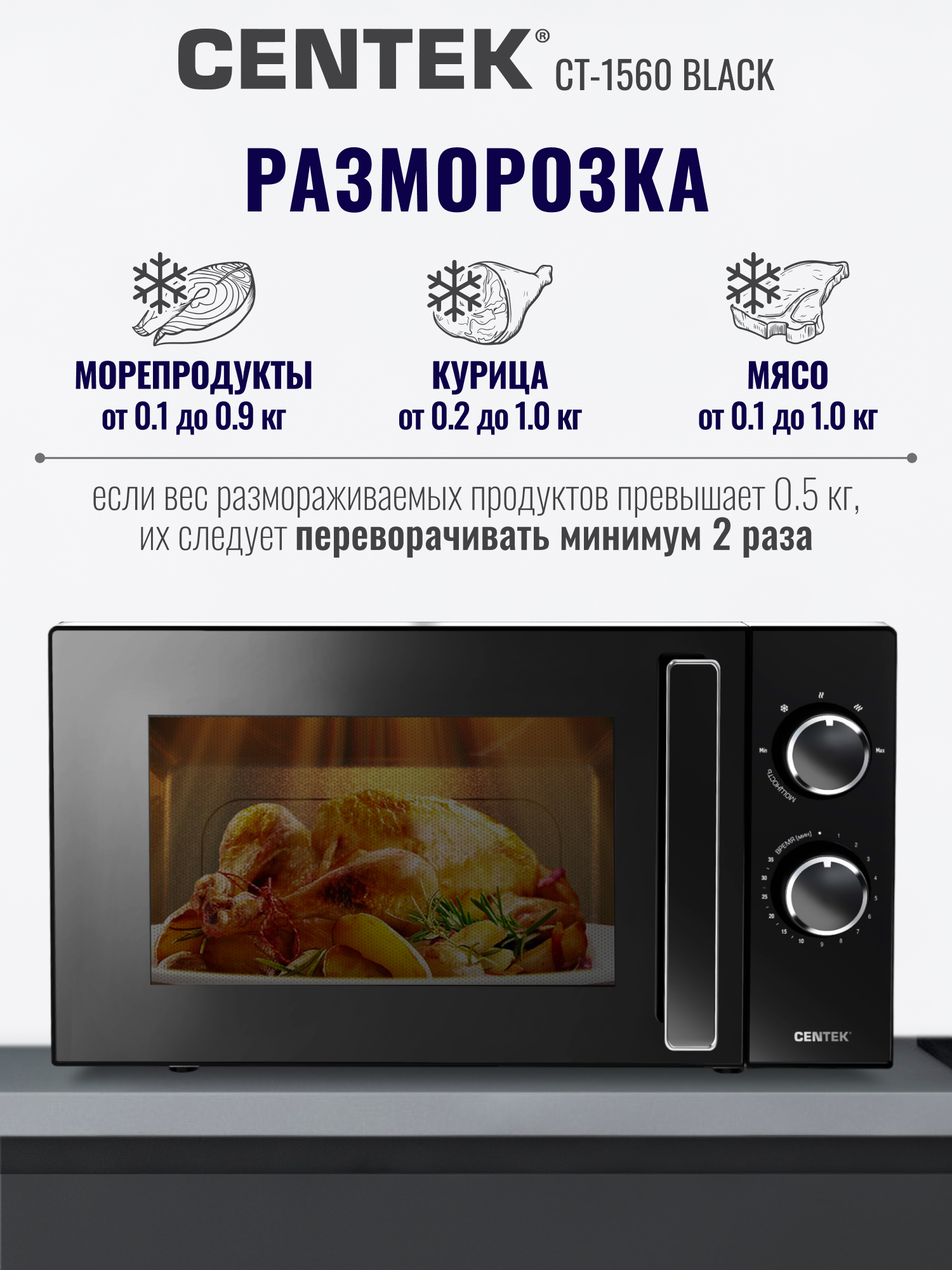 Микроволновая печь CENTEK CT-1560 Черная 700Вт 20л 5 режимов подсветка открывание дверцы ручкой - фото 5