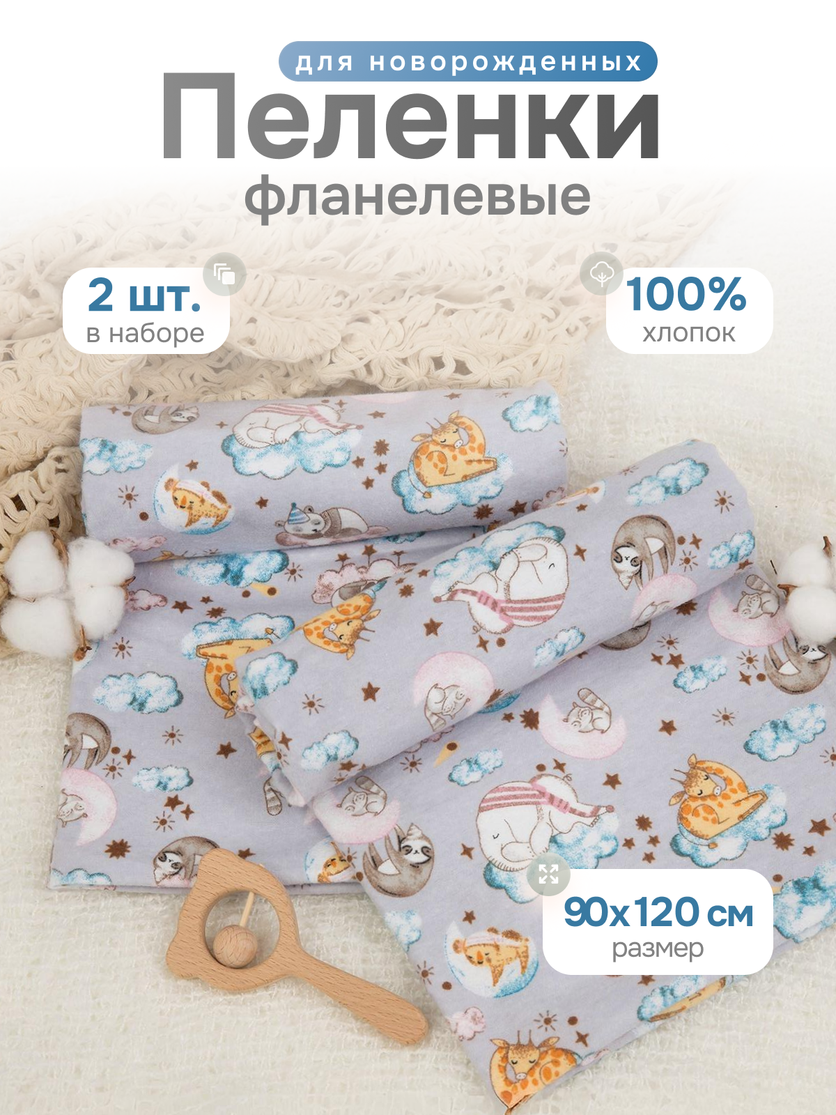 Пелёнка Чудо-Чадо Тренды фланель 90х120 см 2 шт. - фото 1