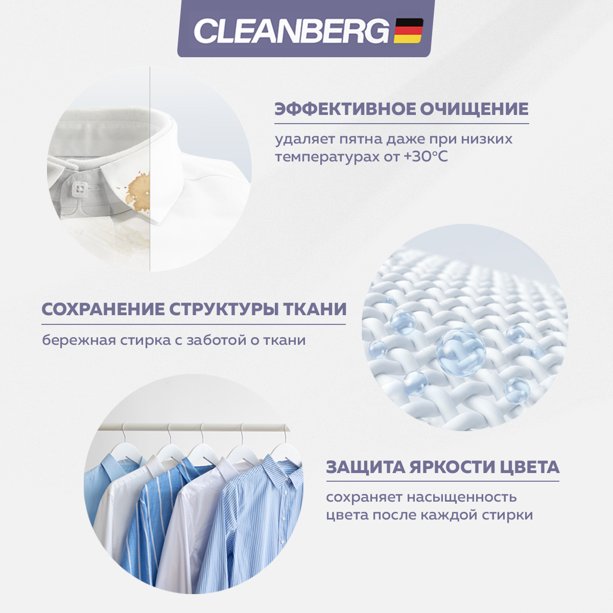 Гель для стирки Cleanberg Гель для стирки аромат лаванда 1л - фото 5