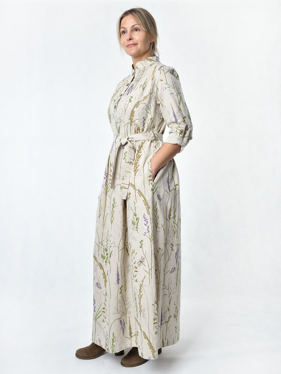 Платье Льняная Горница пл025-02/бежевый-зеленый - фото 11