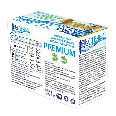 Эко-порошок супер-концентрации FINCLEAN.RU Premium 1кг - 23 стирки - универсальный высокой концентрации