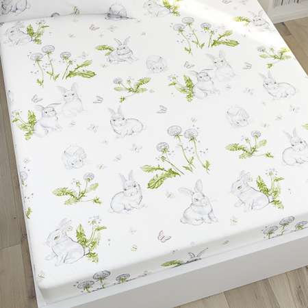 Простыня на резинке Сказка. Кролики 90x200 см поплин