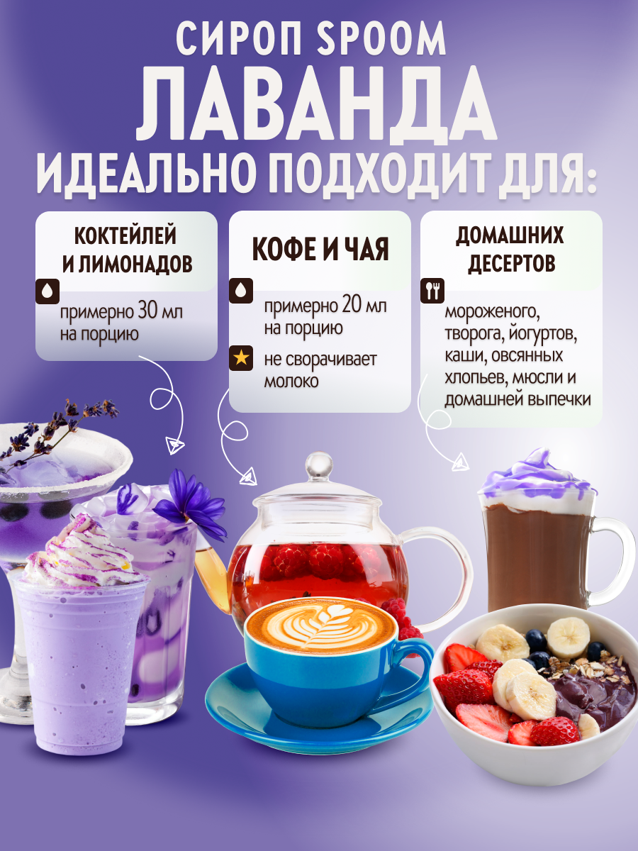 Сироп SPOOM Лаванда 1л для кофе коктейлей и десертов - фото 3