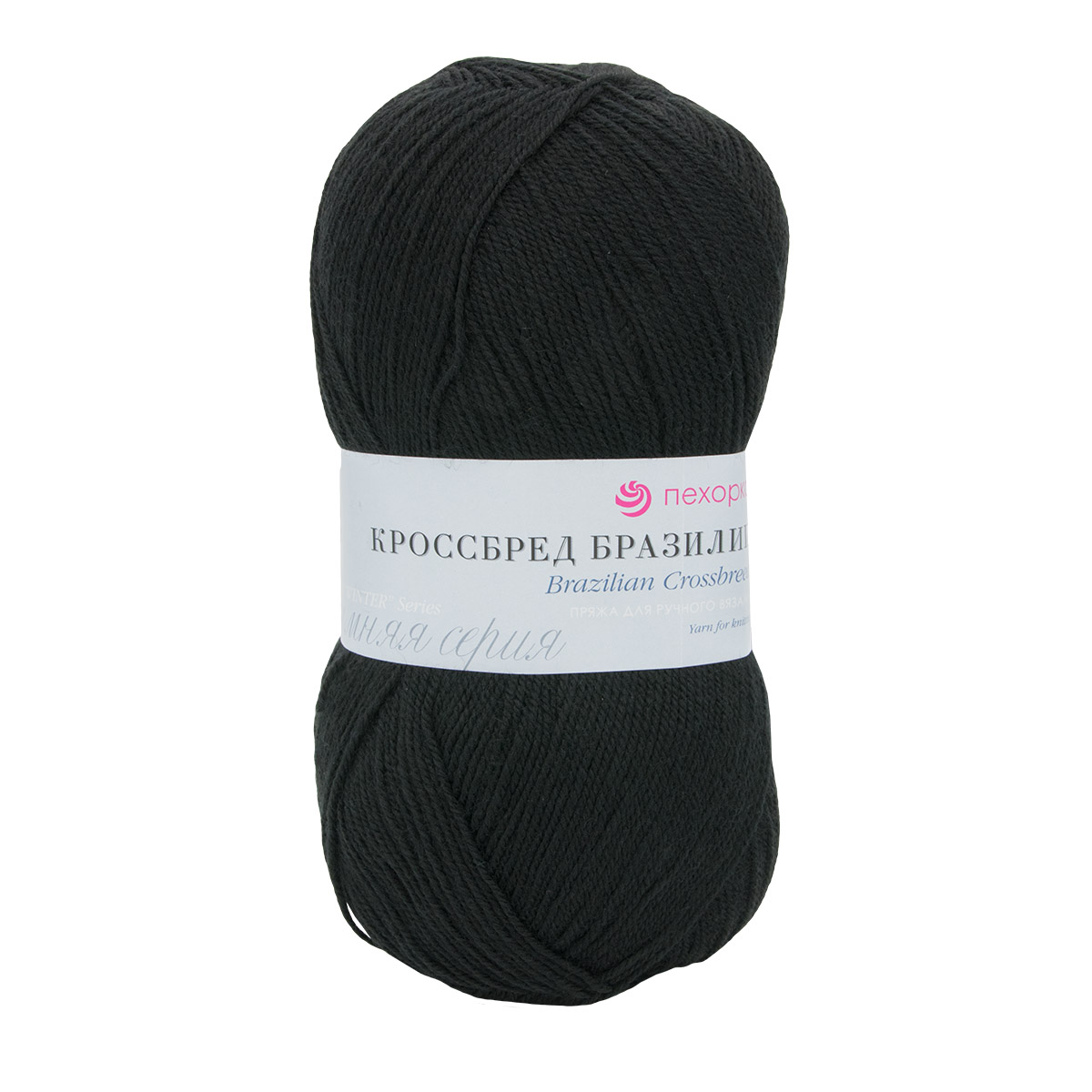 Пряжа Пехорка Кроссбред Бразилия полушерстяная меринос 100 г 500 м 02-Черный 5 мотков - фото 1