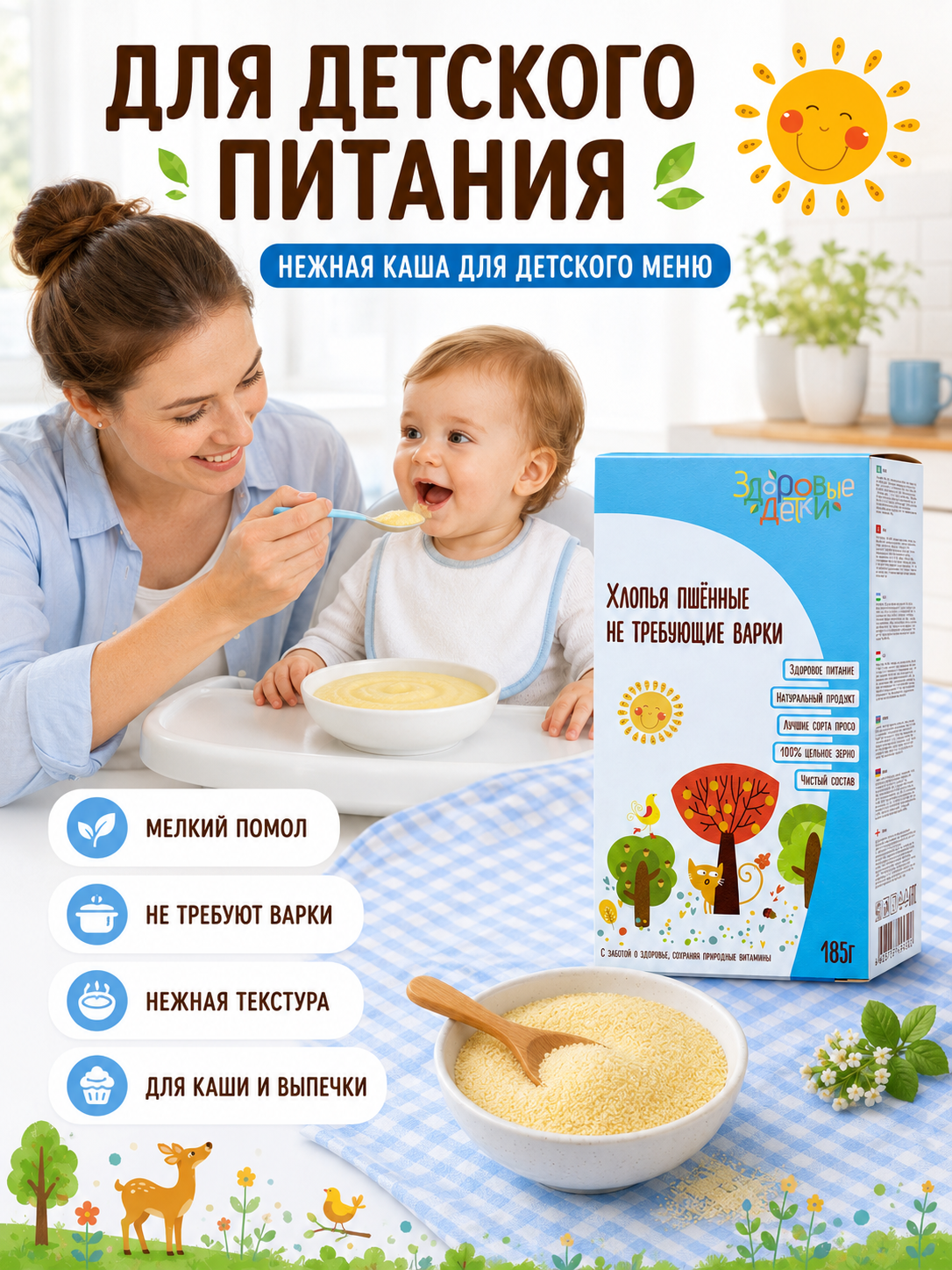 Кашка пшенная Здоровые детки Хлопья из пшена с 18 мес - фото 6