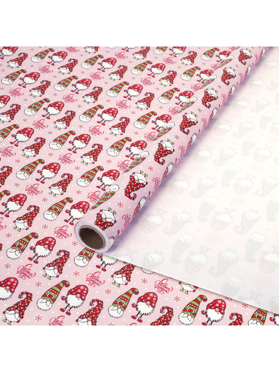 Упаковочная бумага Золотая сказка для новогодних подарков в рулоне 70 см х 10 м Гномики - фото 5