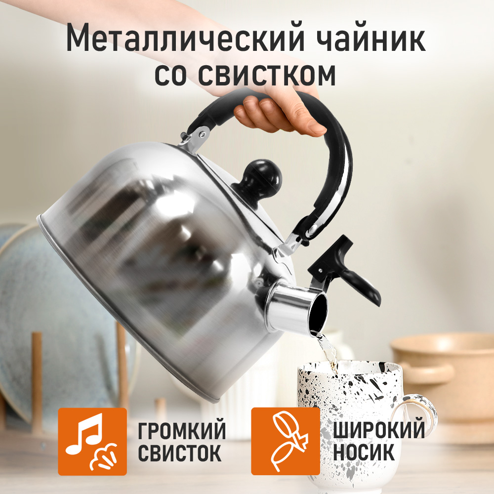 Чайник металлический со свистком HOME ELEMENT HE-WK1603 - фото 4